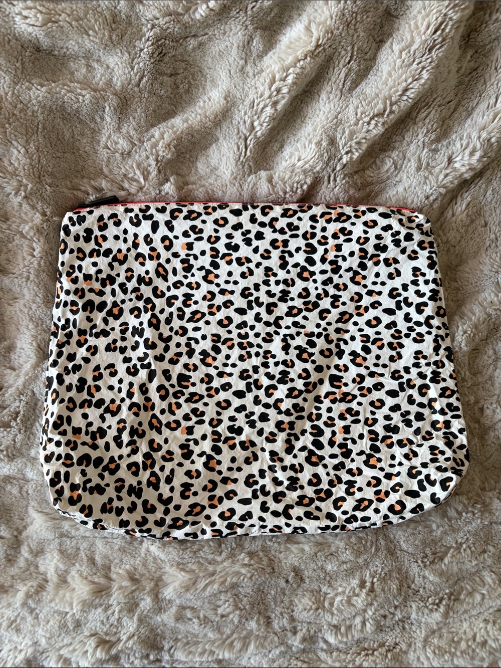 Aloha Leopard Print Max Zip Pouch - White and Brown